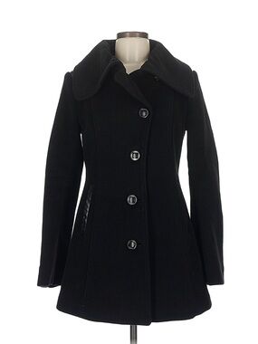 Mackage Black Wool Pea Coat with Wide Collar